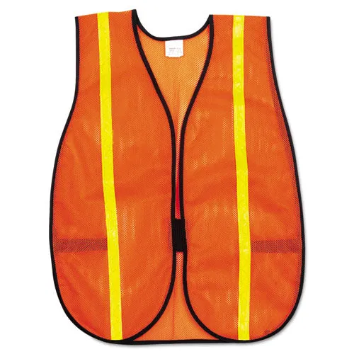 Polyester Mesh Safety Vest, One Size Fits All, Orange With 0.75" Lime Green Stripe