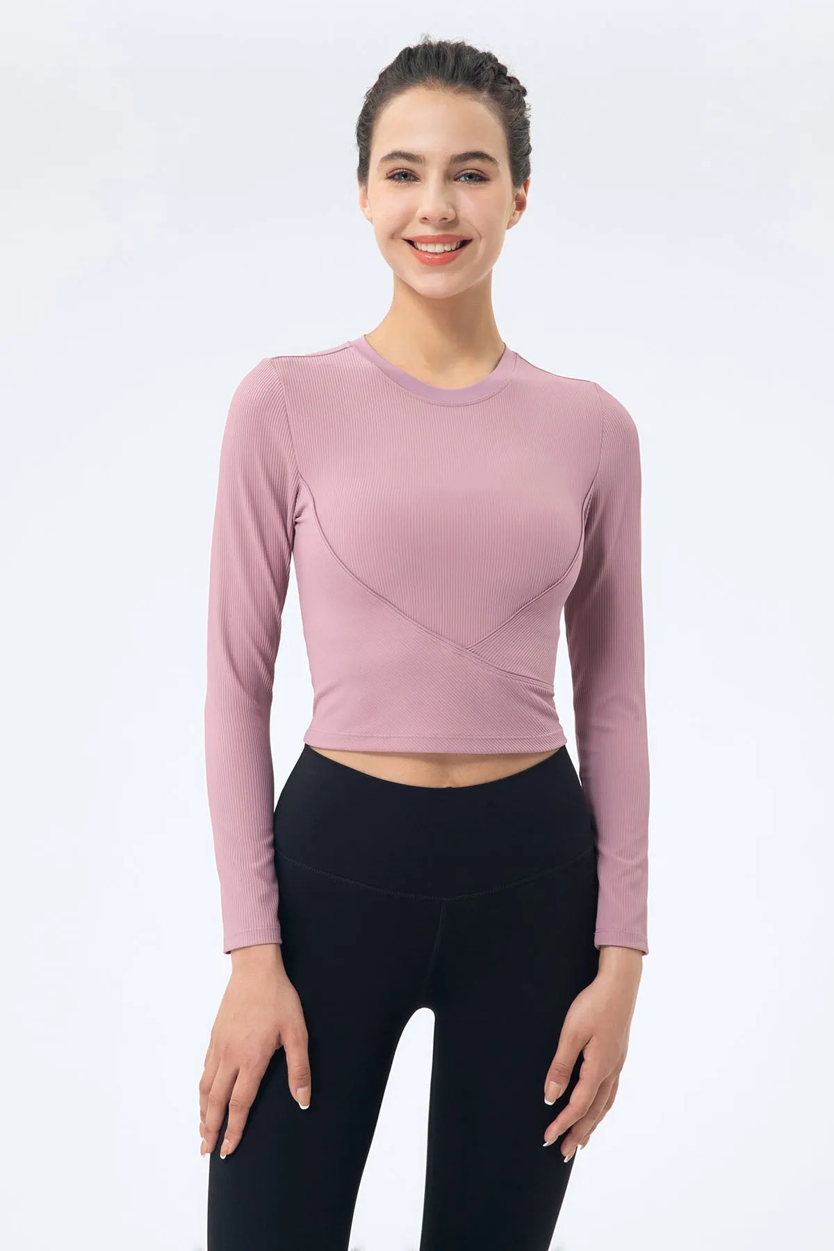 Ribbed Long Sleeve Crew Neck Shirts