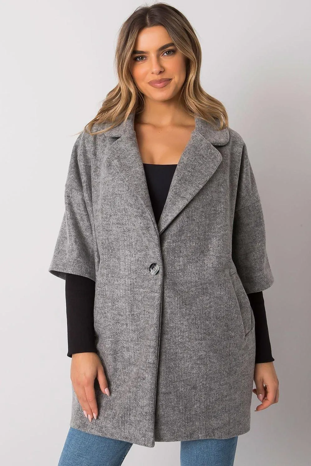 Rue Paris loose cut, button closure womens coat