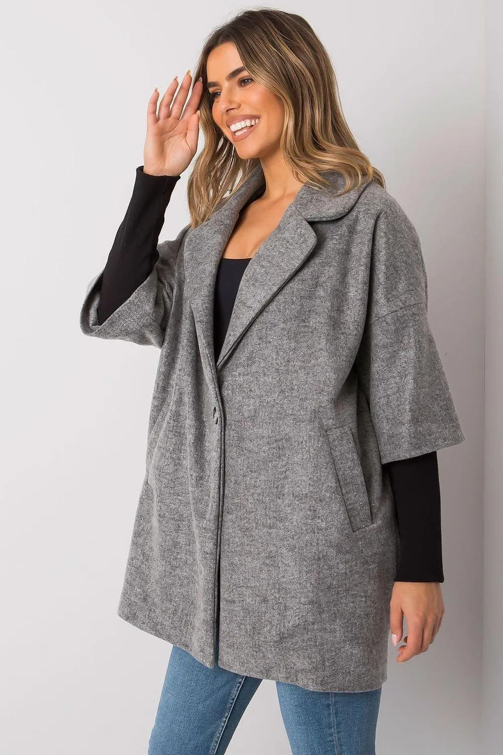 Rue Paris loose cut, button closure womens coat