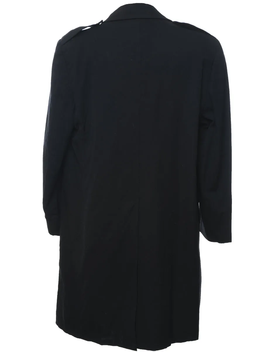 Single Breasted Black Classic Wool Coat - L