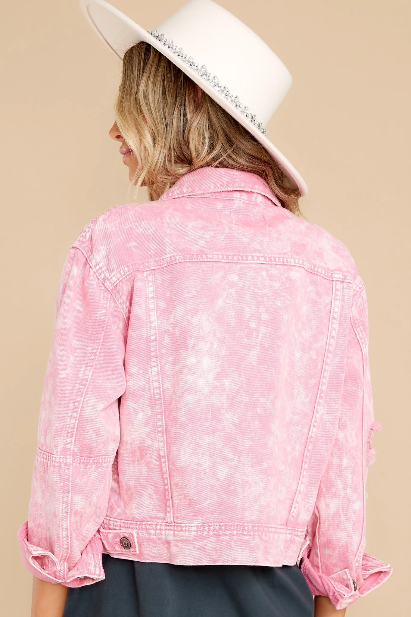 Stay Original Pink Distressed Denim Jacket