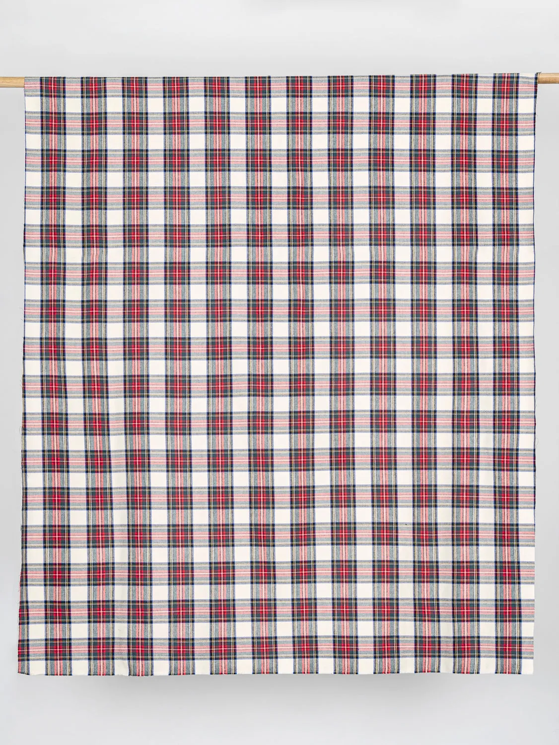 Tartan Check Cotton Flannel Twill -  Cream   Red   Green - Swatch