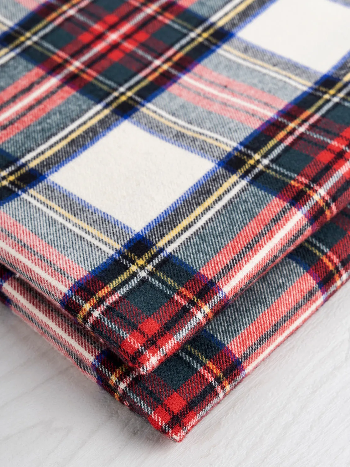 Tartan Check Cotton Flannel Twill -  Cream   Red   Green - Swatch