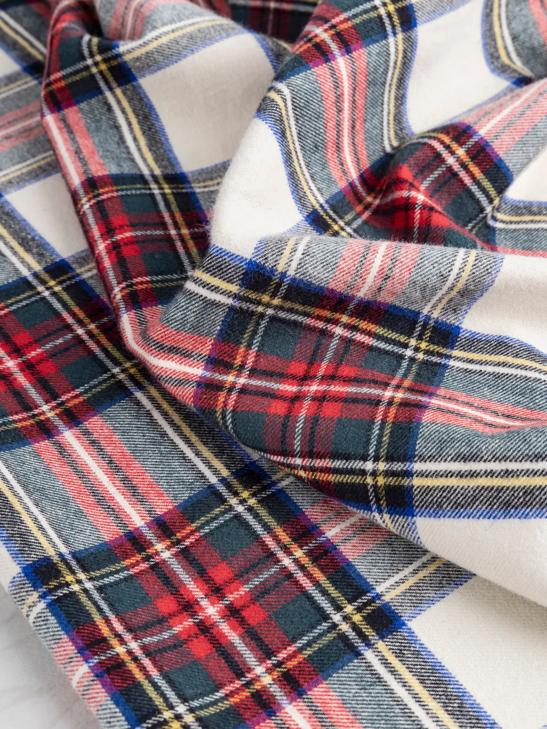 Tartan Check Cotton Flannel Twill -  Cream   Red   Green - Swatch