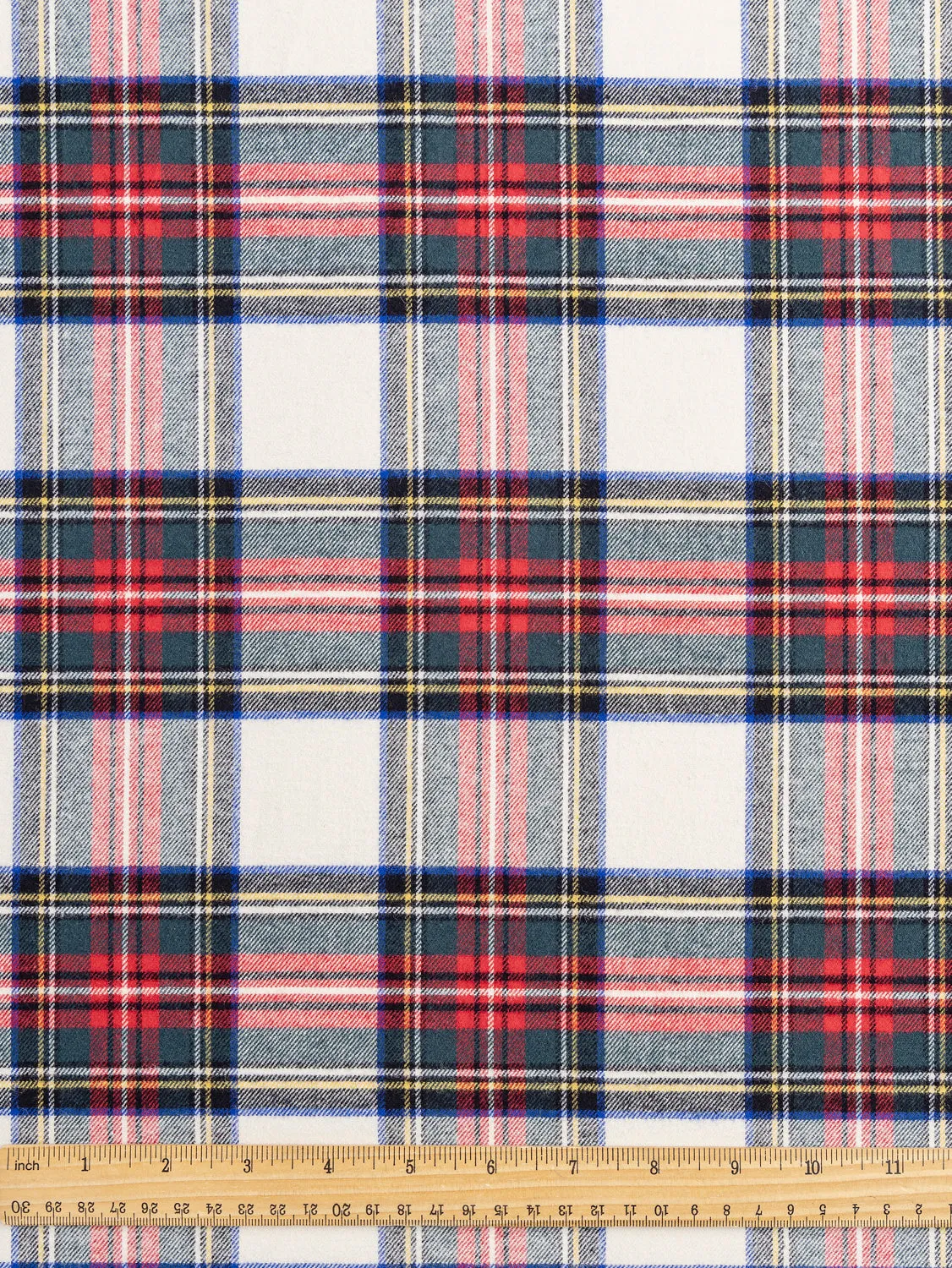 Tartan Check Cotton Flannel Twill -  Cream   Red   Green - Swatch