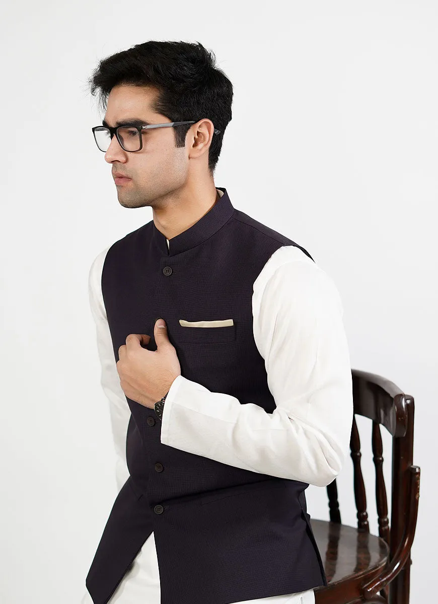 Taxtured Navy Blue Dedum Poly Wool Classic Waist Coat