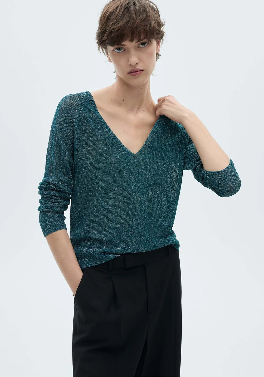 V-neck lurex sweater - Green