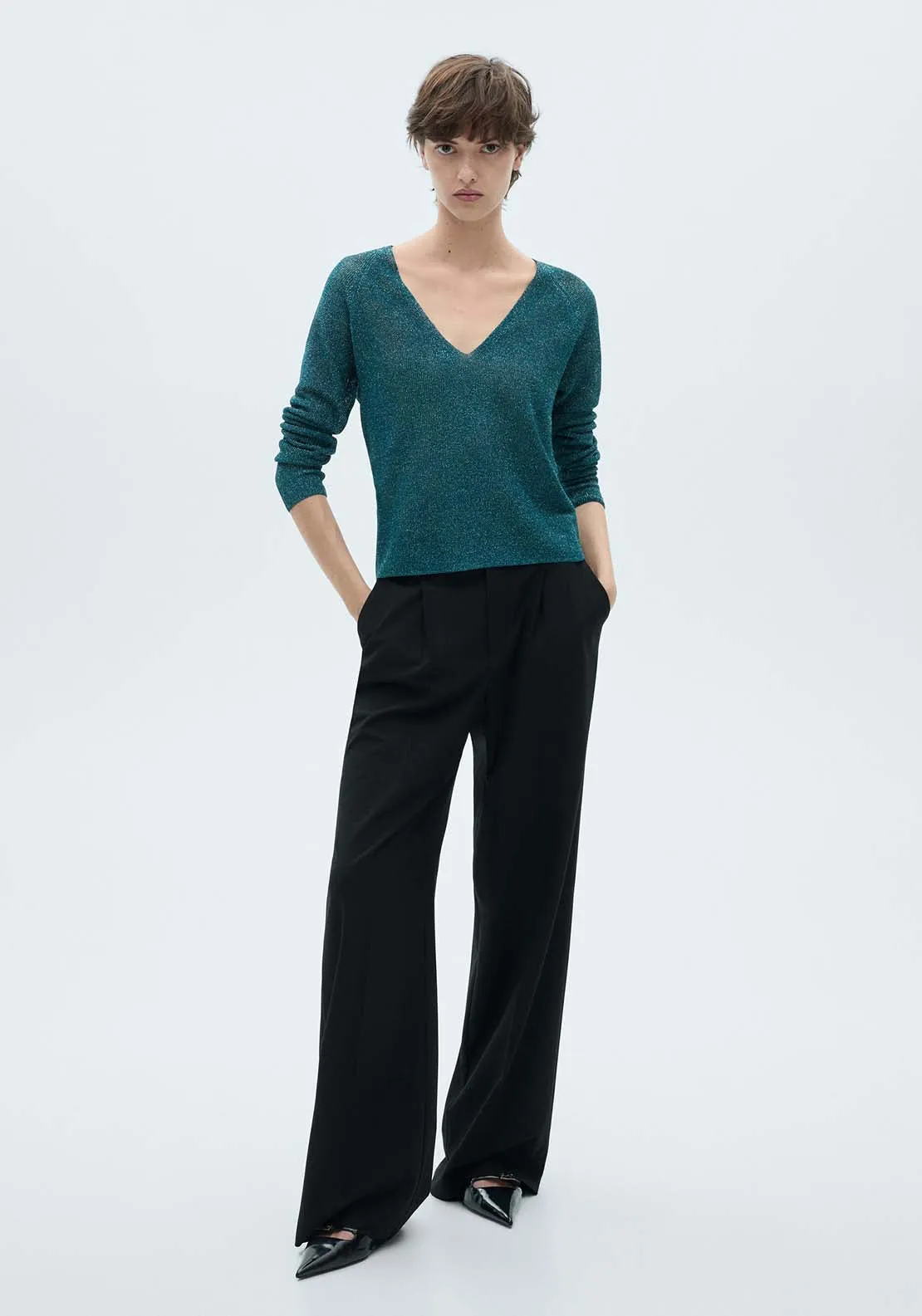 V-neck lurex sweater - Green