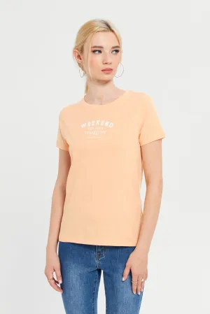 Women Orange Weekend Printed T-Shirt