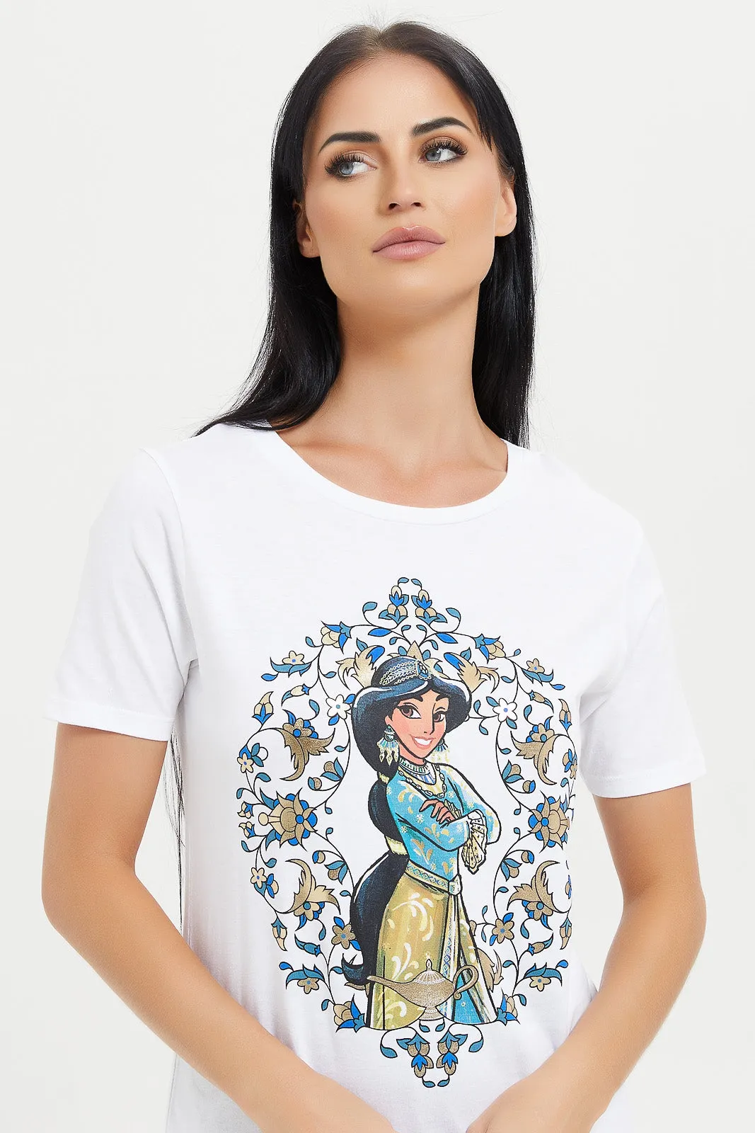 Women White Jasmine Printed T-Shirt