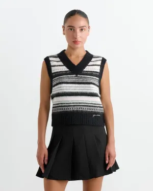 Wool Stripe Vest in Black