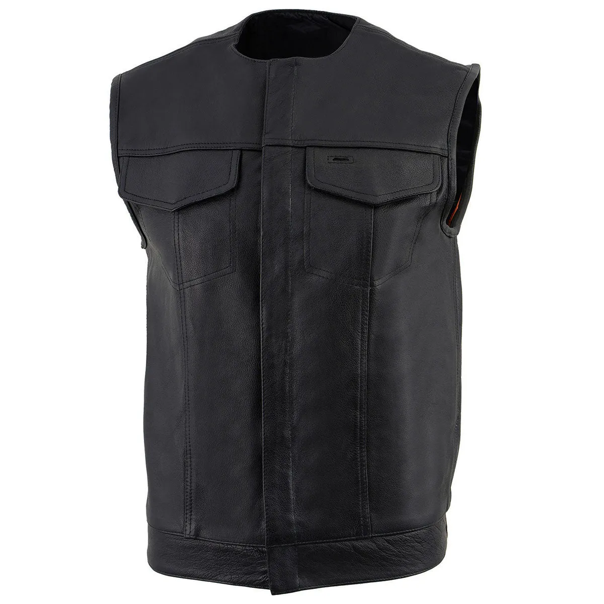 Z1R3721 Men’s ’338’ Black Collarless Motorcycle Leather Vest